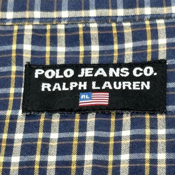 Polo Jeans Co Button Shirt Men XL READ Blue Plaid Ralph Lauren US Flag Vintage - Picture 9 of 10